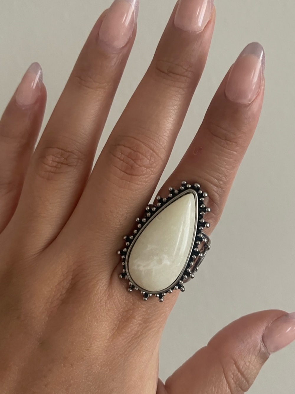 Sterling Teardrop White Stone Statement Ring